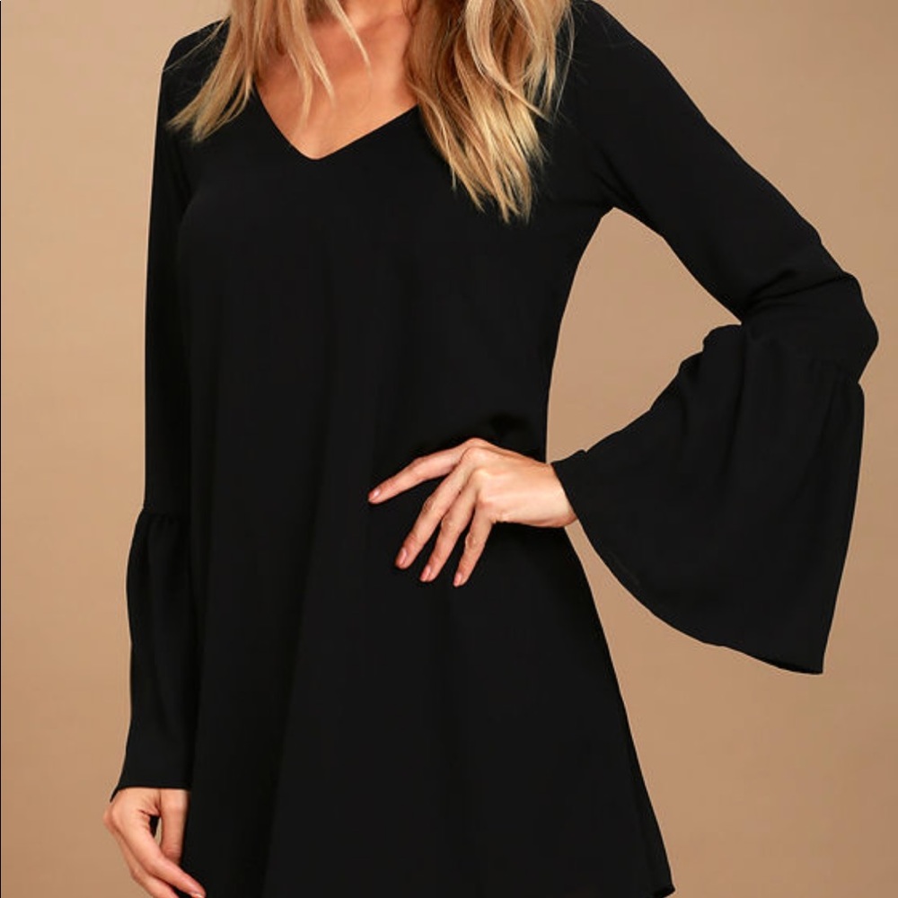 Lulus FAR WANDERINGS BLACK LONG SLEEVE SHIFT DRESS